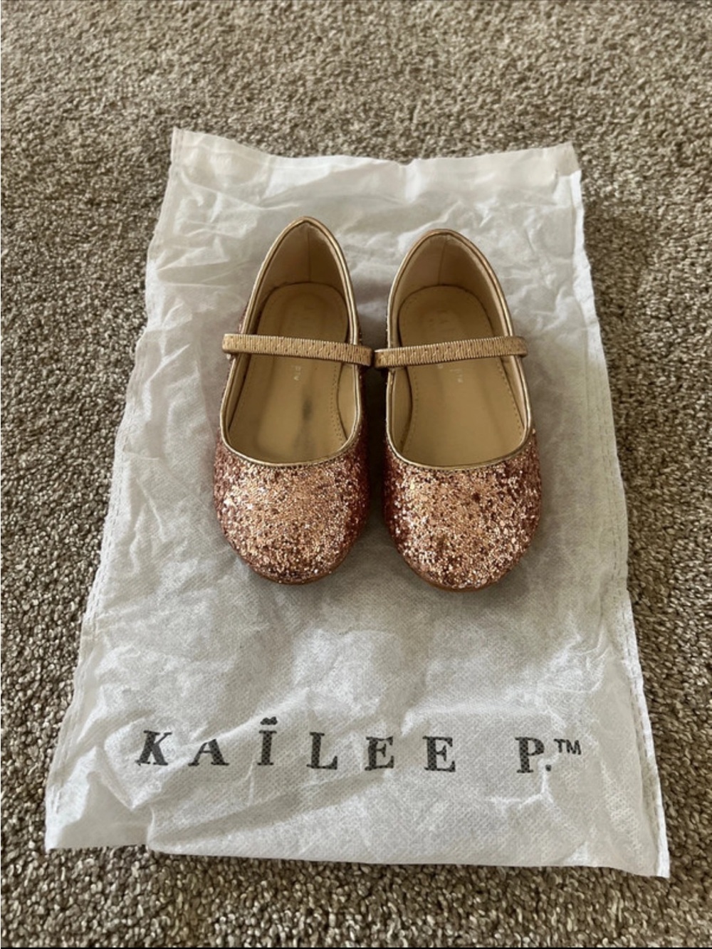 Kailee P. Girls' Rose Gold Glitter Ballerina Flats